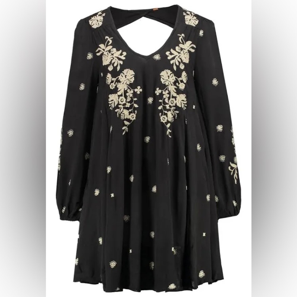 Free People Sweet Tennessee Mini Swing Dress-Size Medium-Black
